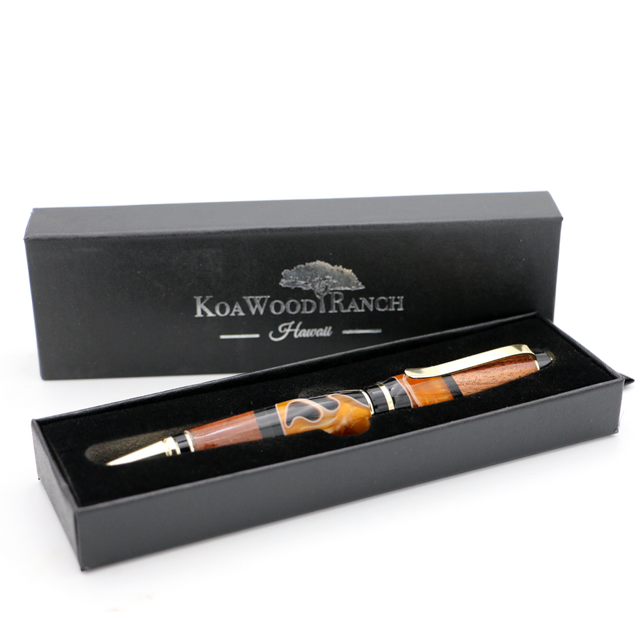 Hawaiian Koa and Black/Orange Resin Cigar Pen