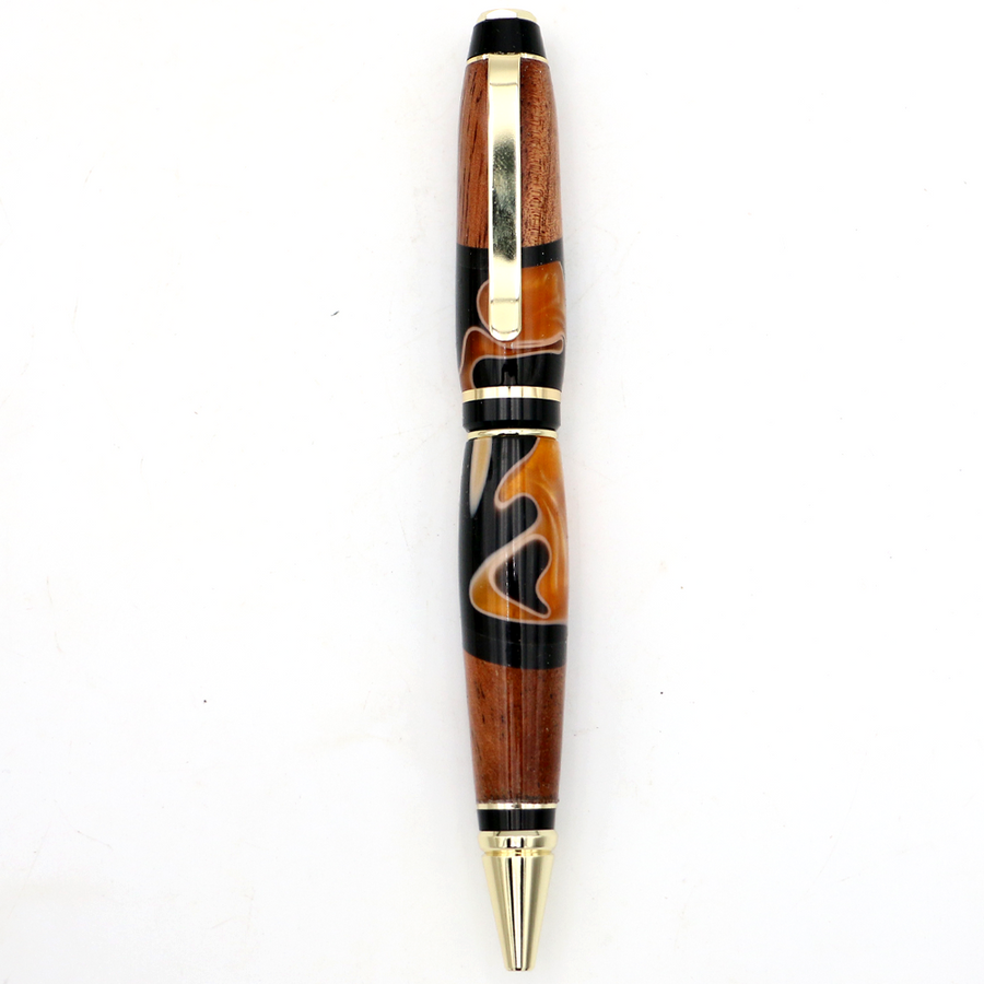 Hawaiian Koa and Black/Orange Resin Cigar Pen