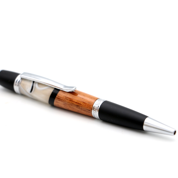 Hawaiian Koa and Black and White Resin Gatsby Pen