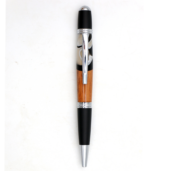 Hawaiian Koa and Black and White Resin Gatsby Pen