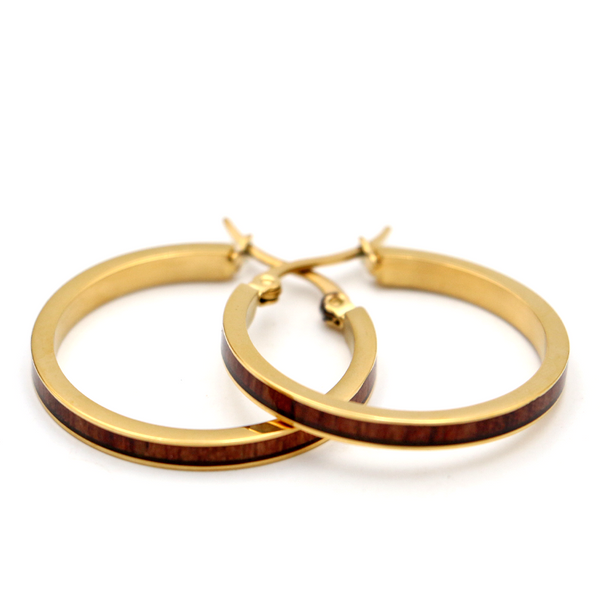 Koa Wood and Steel Hoop Earrings - Silver, Gold, or Rose Gold