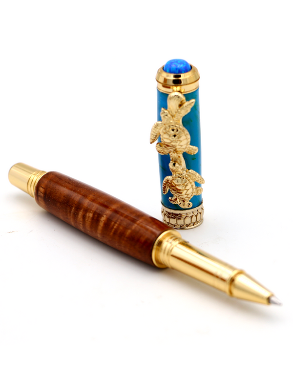 Hawaiian Koa Wood Honu Pen - 24kt Gold