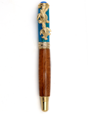 Hawaiian Koa Wood Honu Pen - 24kt Gold