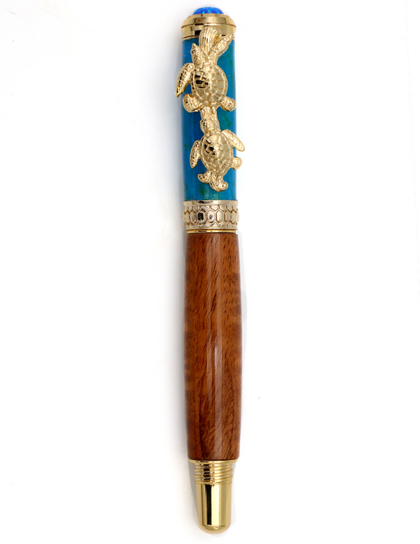 Hawaiian Koa Wood Honu Pen - 24kt Gold