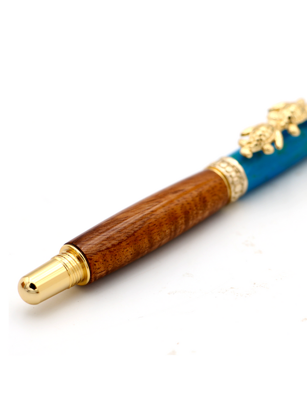 Hawaiian Koa Wood Honu Pen - 24kt Gold