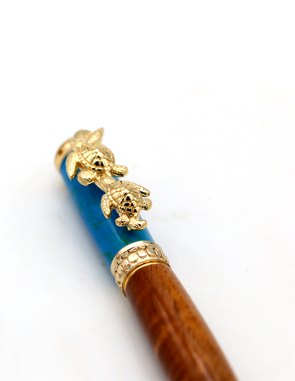 Hawaiian Koa Wood Honu Pen - 24kt Gold