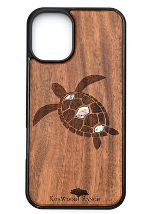 Koa Wood and Abalone Phone Case - Honu