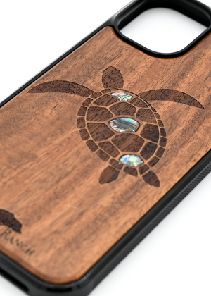 Koa Wood and Abalone Phone Case - Honu