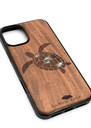 Koa Wood and Abalone Phone Case - Honu