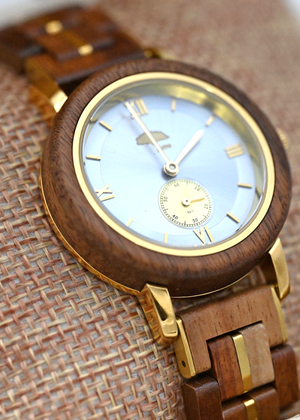 Ladies Koa Wood Watch - Blue Face