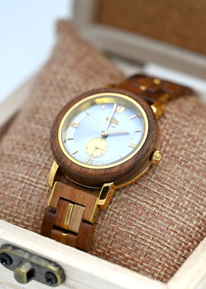 Ladies Koa Wood Watch - Blue Face