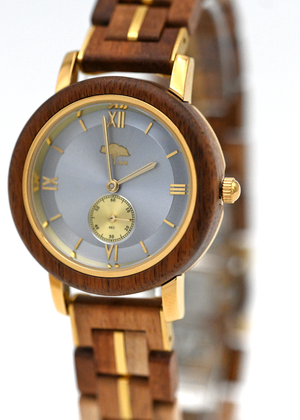 Ladies Koa Wood Watch - Blue Face