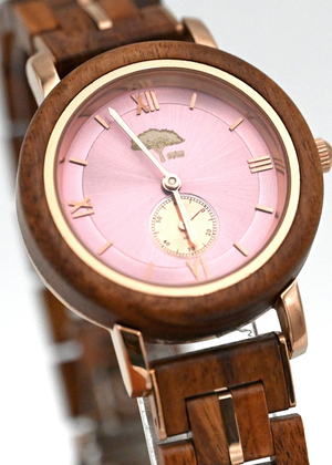 Ladies Koa Wood Watch - Pink Face