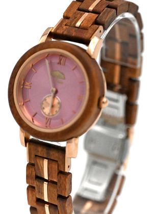 Ladies Koa Wood Watch - Pink Face