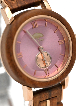 Ladies Koa Wood Watch - Pink Face