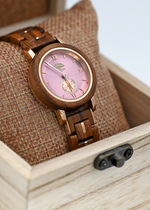 Ladies Koa Wood Watch - Pink Face