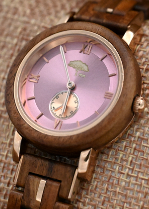 Ladies Koa Wood Watch - Pink Face