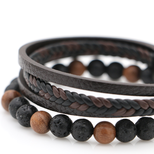 Koa Wood and Lava Beads with Leather Bracelet