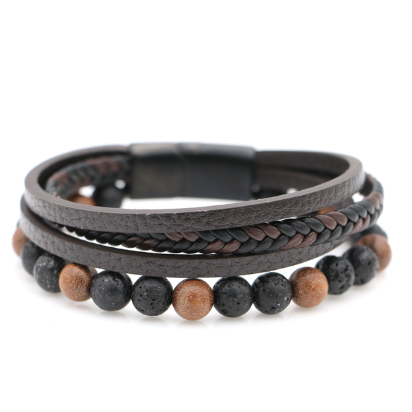 Koa and Lava Beads with Leather Bracelet