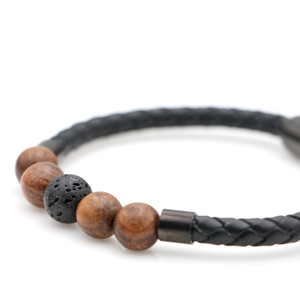 Koa and Lava Beads with Single Braided Leather Bracelet