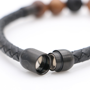 Koa and Lava Beads with Single Braided Leather Bracelet
