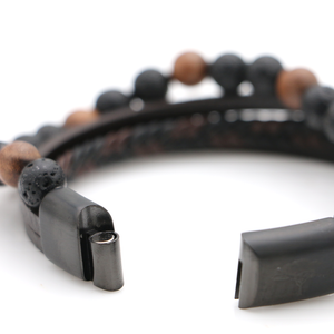 Koa Wood and Lava Beads with Leather Bracelet