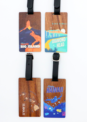 Koa Wood Luggage Tag - Volcano