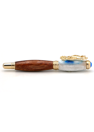 Premium Curly Hawaiian Koa Seahorse Pen - 24kt Gold