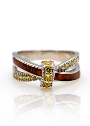 Silver Crisscross Ring with Koa Inlay and Gemstones