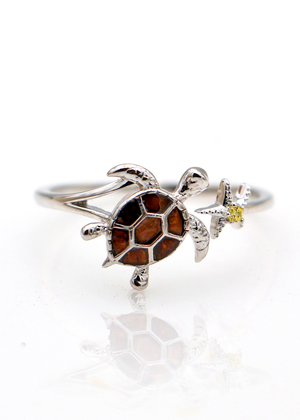 Silver and Koa Honu Ring