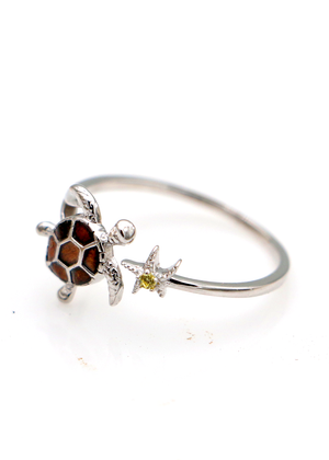 Silver and Koa Honu Ring