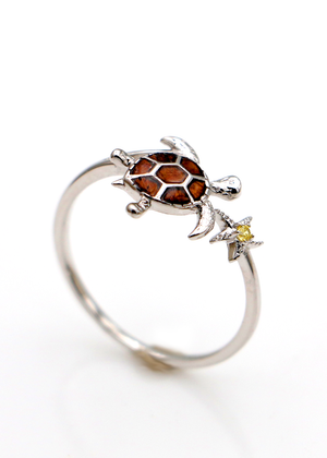 Silver and Koa Honu Ring