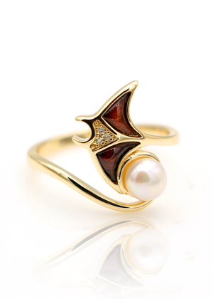 Manta Ray with Koa, Pearl and Gemstones - Gold
