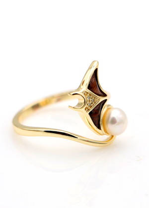 Manta Ray with Koa, Pearl and Gemstones - Gold