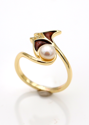 Manta Ray with Koa, Pearl and Gemstones - Gold