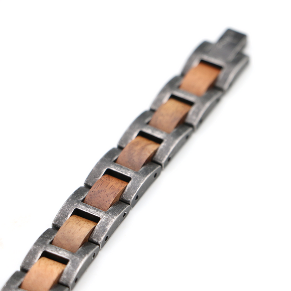 Koa and Stainless Steel Bracelet  - Antique Steel