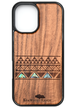 Koa Wood and Abalone Phone Case - Tribal Stripe