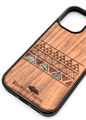 Koa Wood and Abalone Phone Case - Tribal Stripe