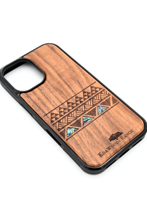 Koa Wood and Abalone Phone Case - Tribal Stripe