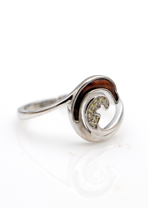 Silver Wave Ring with Koa and Gemstones