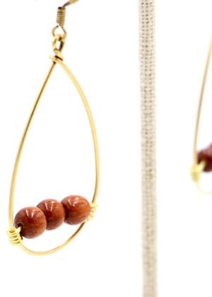 Koa Wood 3 Bead with Wire Hoop Earrings