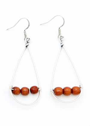 Koa Wood 3 Bead with Wire Hoop Earrings