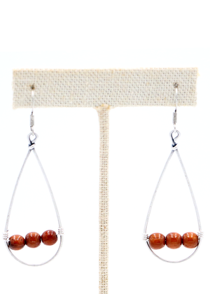 Koa Wood 3 Bead with Wire Hoop Earrings