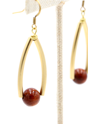 Koa Wood Bead with Curved Metal Earrings