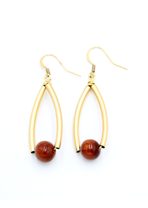 Koa Wood Bead with Curved Metal Earrings