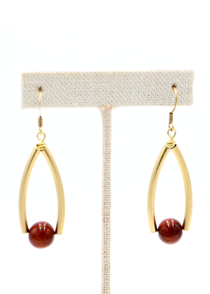 Koa Wood Bead with Curved Metal Earrings