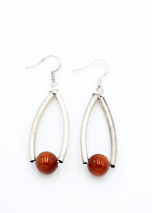 Koa Wood Bead with Curved Metal Earrings