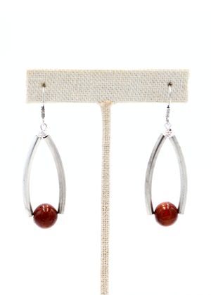 Koa Wood Bead with Curved Metal Earrings