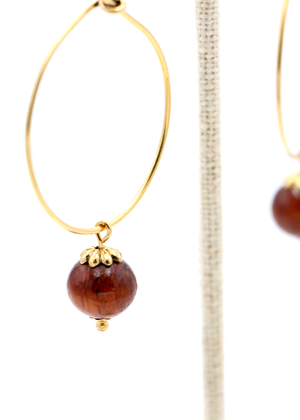 Koa Wood Bead with Wire Hoop Earrings