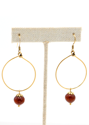 Koa Wood Bead with Wire Hoop Earrings